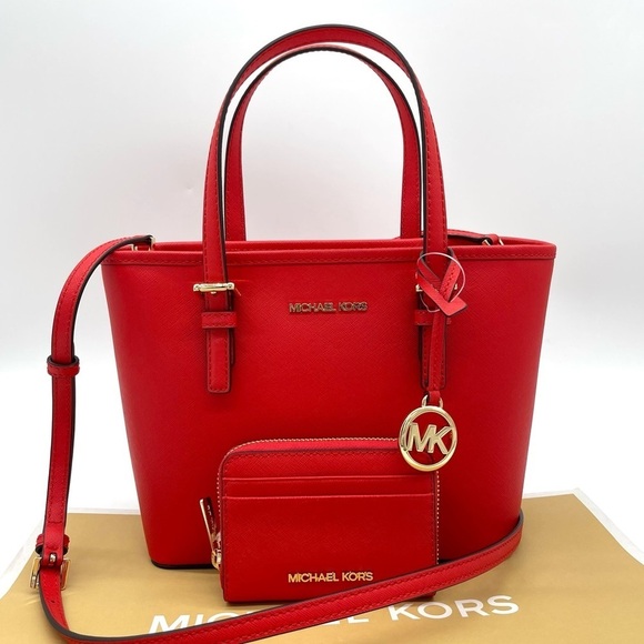 Michael Kors Extra Small To Zip Tote Bag & Medium Card Case Wallet Dark Sangria - Picture 1 of 10